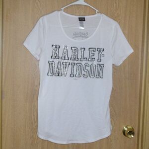 Harley Davidson Women's Eastside Studded White Tee T-shirt